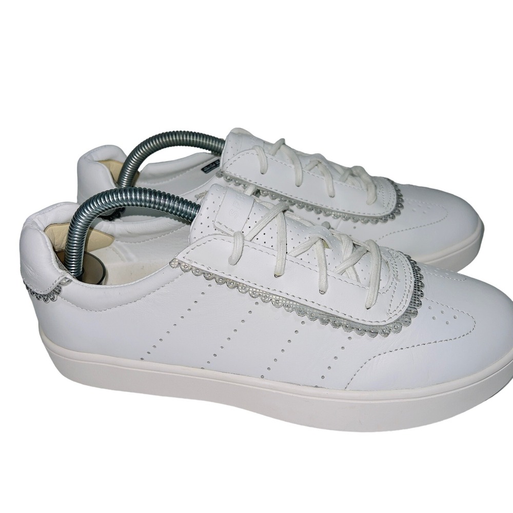 Spenco Camden White Leather Sneakers Womens 9.5 Wide D Low Top Walking Shoes